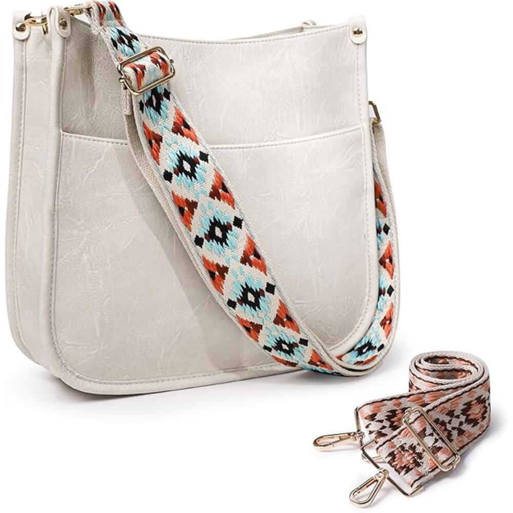 New Viva Terry Off White Vegan Leather 2 Adjustable Strap Crossbody Shoulder Bag